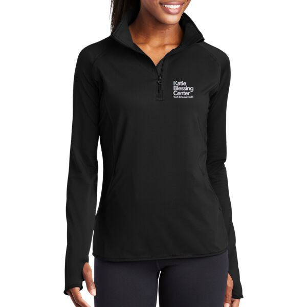 Embroidered Katie Blessing Center - Ladies Sport Wick ® Stretch 1/4 Zip Pullover Thumbnail